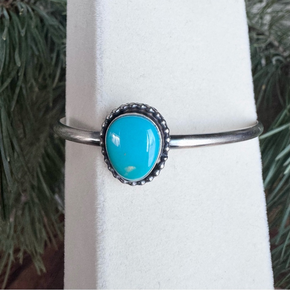 *reserved* Navajo Sterling silver cuff w/ Turquoise Stone stamped Tahe